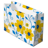 バターイエローとブルーのフローラ ラージペーパーバッグ (正面アングル)