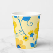 バターイエローとブルーのフローラ 紙コップ (正面)