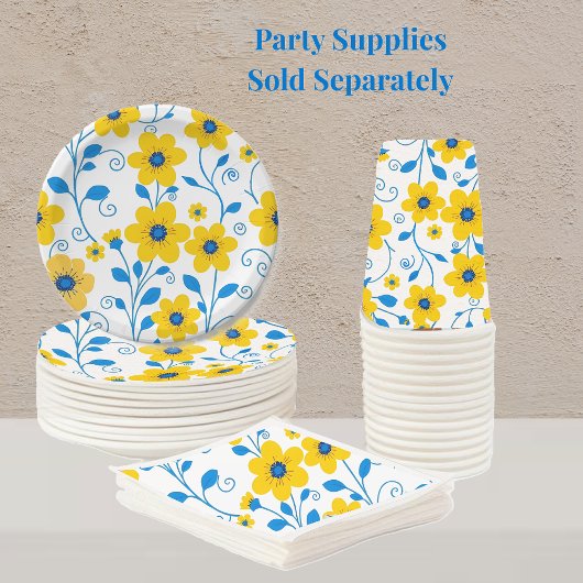 バターイエローとブルーのフローラ 紙コップ