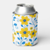 バターイエローとブルーのフローラ 缶クーラー (缶正面)