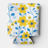 バターイエローとブルーのフローラ 缶クーラー (正面)