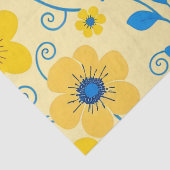 バターイエローとブルーのフローラ 薄葉紙 (詳細)