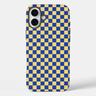 バターイエローとブルーの市松模様 iPhone 16 PLUSケース