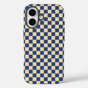 バターイエローとブルーの市松模様 iPhone 16ケース