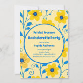 バターイエローとブルーの花模様-バチェロレッテ 招待状 (正面)