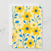 バターイエローとブルーの花模様 – ベビーシャワー 招待状 (裏面)