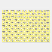 バターイエローと白の水玉模様の野の花 ラッピングペーパーシート (正面)