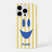 バターイエローのストライプ かわいい青いスマイル iPhoneケース (裏面)