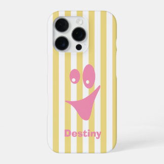 バターイエローのストライプ ピンクのクールなスマイル iPhone 16 PROケース