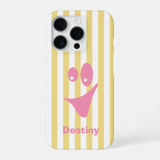 バターイエローのストライプ ピンクのクールなスマイル iPhoneケース (裏面)
