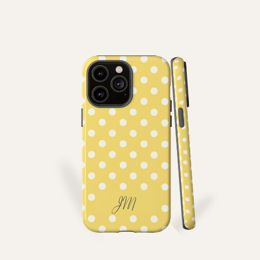 バターイエローのドット柄 オリジナルイニシャル Case-Mate iPhoneケース