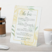 バターイエローのバラの結婚式ドリンクまたはバーメニュー 台座サイン (インサイチュ)