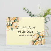 バターイエローのローズブーケ Save the Date 招待状 (スタンド正面)