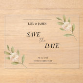 バターイエローの水彩花柄 クラシック エレガント アクリル招待状 (正面)