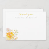 バターイエローの花のウェディングシャワーのお礼 サンキューカード (正面/裏面)