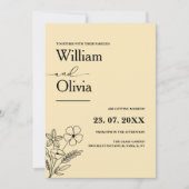 バターイエローの野生の花のウェディング 招待状 (正面)