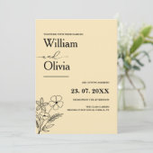 バターイエローの野生の花のウェディング 招待状 (スタンド正面)