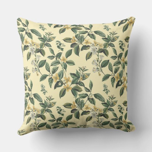 バターイエローアンティーク旧植物模様1 クッション (裏面)