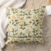 バターイエローアンティーク旧植物模様2 クッション (ブランケット)