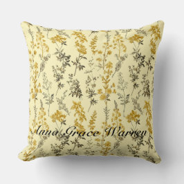 バターイエローアンティーク旧植物模様3 クッション