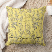 バターイエローアンティーク旧植物模様4 クッション (ブランケット)