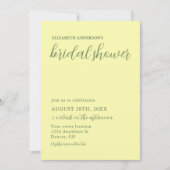 バターイエローアンドセージのミニマルブライダルシャワー 招待状 (正面)