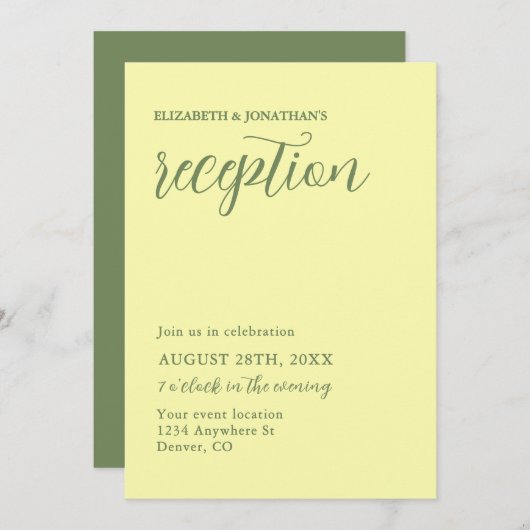 バターイエローアンドセージのミニマル披露宴 招待状 (正面/裏面)