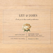 バターイエローウォーターカラークラシックフローラエレガント アクリル招待状 (正面)