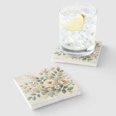 バターイエローウォーターカラーフローラ春&サマー ストーンコースター (横)