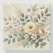 バターイエローウォーターカラーフローラ春&サマー ストーンコースター (正面)