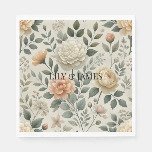 バターイエローウォーター色のフローラ エレガント モダン スタンダードランチョンナプキン (正面)