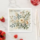 バターイエローウォーター色のフローラ エレガント モダン スタンダードランチョンナプキン (インサイチュ)