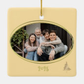 バターイエローグリーンピンク&金ゴールドクリスマスツリー セラミックオーナメント (裏面)