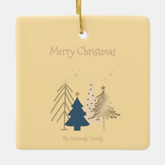 バターイエローグリーンピンク&金ゴールドクリスマスツリー セラミックオーナメント (正面)