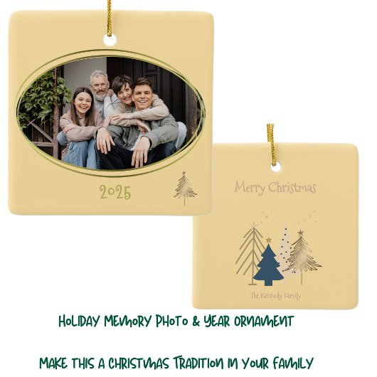 バターイエローグリーンピンク&金ゴールドクリスマスツリー セラミックオーナメント