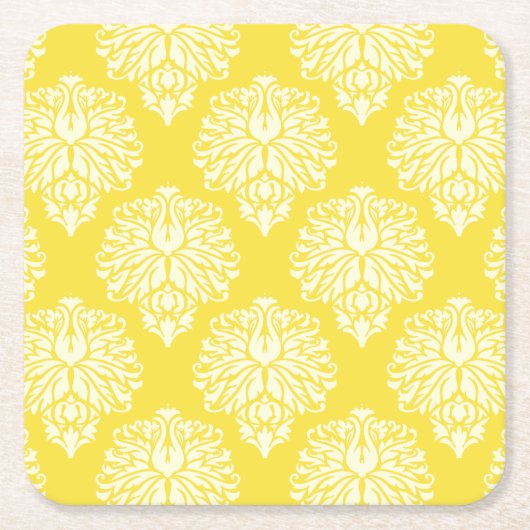 バターイエローサザンコテージダマスク スクエアペーパーコースター (正面)