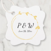 バターイエローシンプルハートリースモノグラム結婚ズ フェイバータグ (正面)
