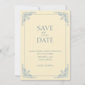 バターイエローダスティブルーミニマル日付を保存 招待状 (正面)