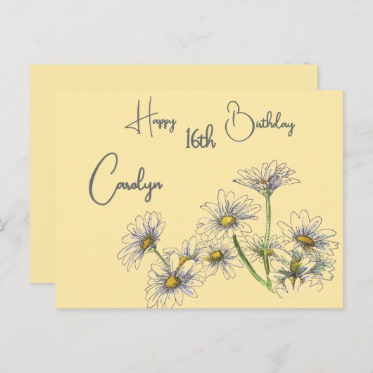 バターイエローデイジー水色名&年齢誕生日 ポストカード (正面/裏面)