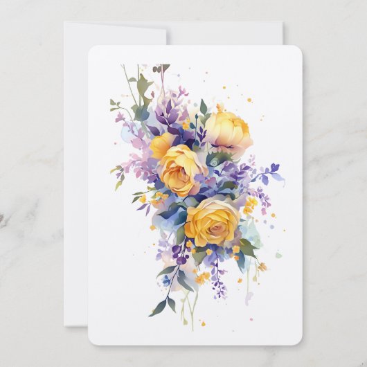 バターイエローフローラウォーターカラーエレガントな結婚式 招待状 (裏面)