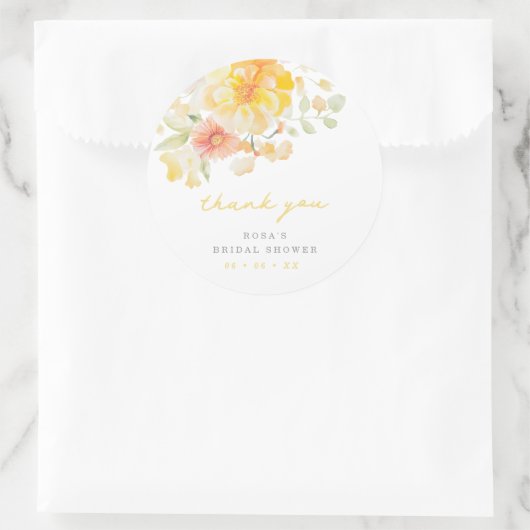 バターイエローフローラブライダルシャワーありがとう好意 ラウンドシール (バッグ)