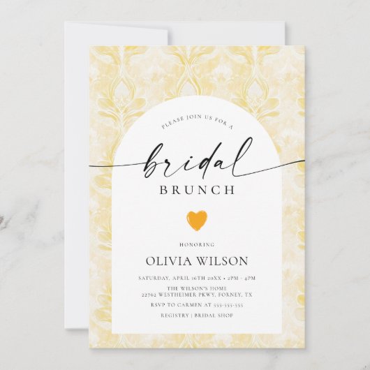 バターイエローフローラブライダルシャワー 招待状 (正面)