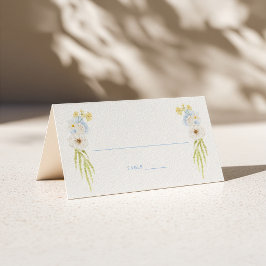 バターイエローベイビーブルーの花嫁衣装の結婚式 プレイスカード