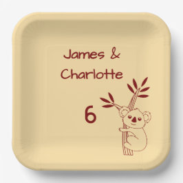 バターイエローレッドオーストラリア動物第6誕生日 ペーパープレート