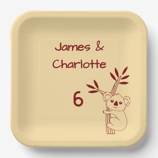 バターイエローレッドオーストラリア動物第6誕生日 ペーパープレート (正面)