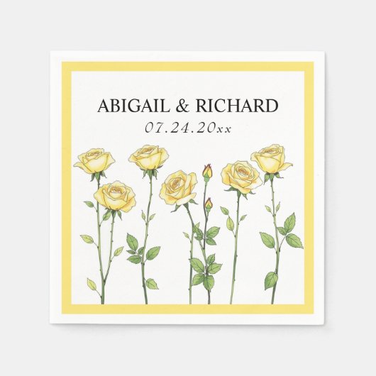 バターイエローローズの花ロマンチック結婚フローラ スタンダードカクテルナプキン (正面)