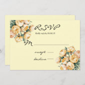 バターイエローローズブーケウェディングRSVPカード 招待状 (正面/裏面)