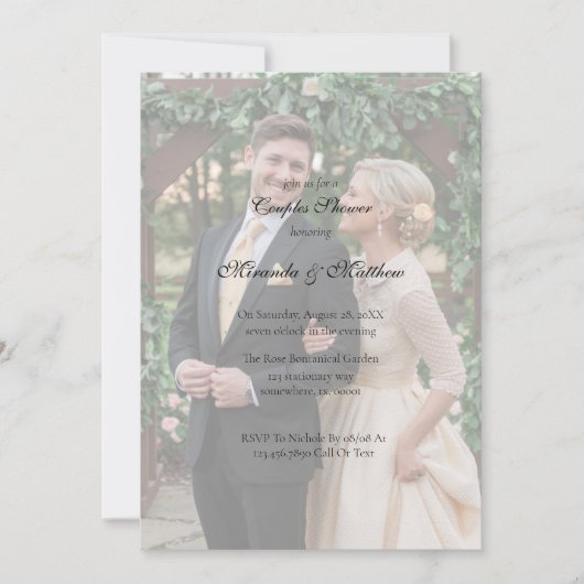 バターイエローローズブーケカップルのシャワー 招待状 (正面)