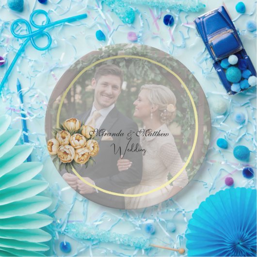 バターイエローローズブーケ結婚の写真 ペーパープレート (パーティー)