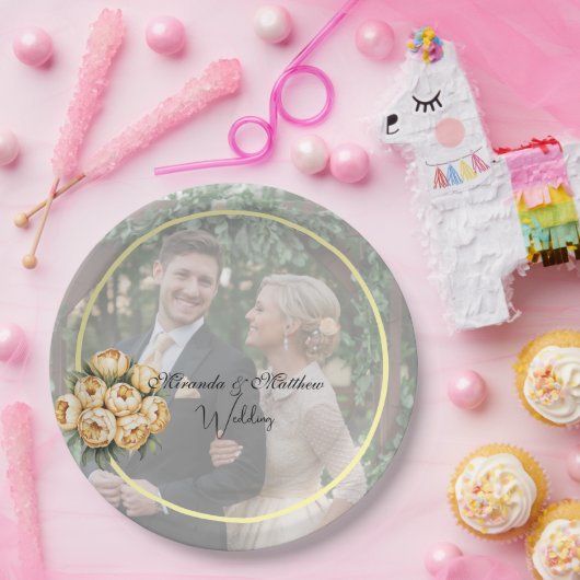 バターイエローローズブーケ結婚の写真 ペーパープレート (パーティー)